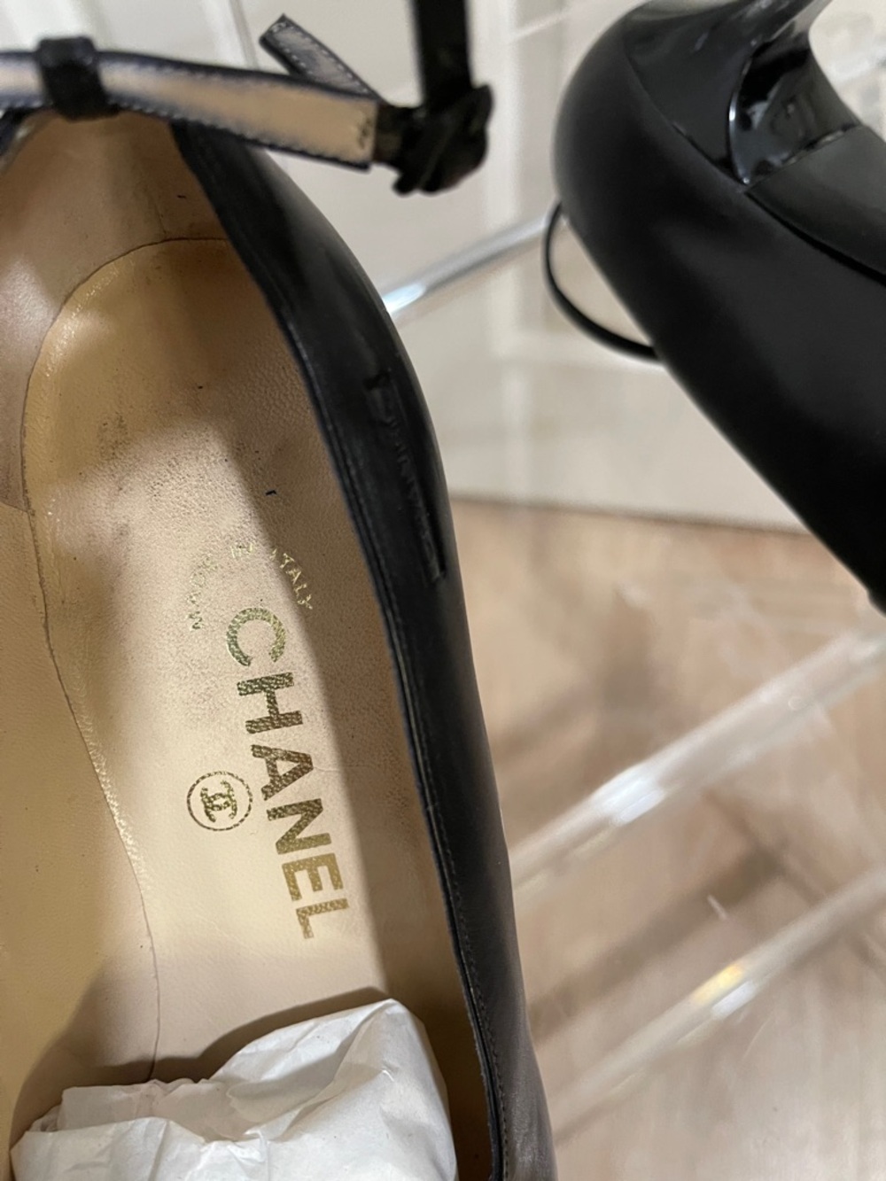 CHANEL Black Leather Square-Toe Ankle-Strap Sandals - Picture 9 of 9